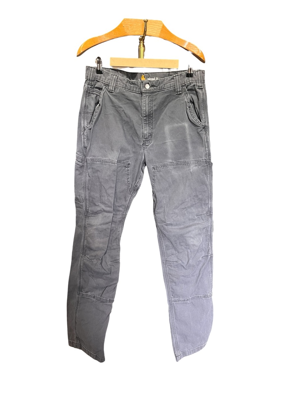 Carhartt Men's Gray Distressed Double Knee Utility Work Relaxed Fit Pants 34x36 - Picture 1 of 7